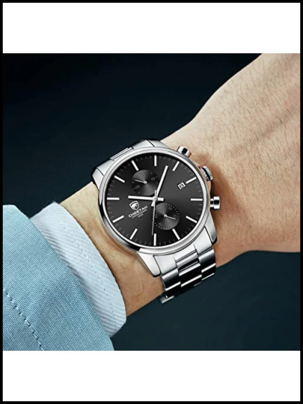 Men's Quartz Chronograph Watch Stainless Steel Waterproof 30m Auto Date